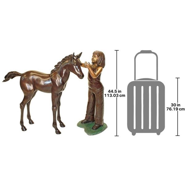 Bonding Girl and Horse Colt with Pony Loving Bronze Garden Statue Set